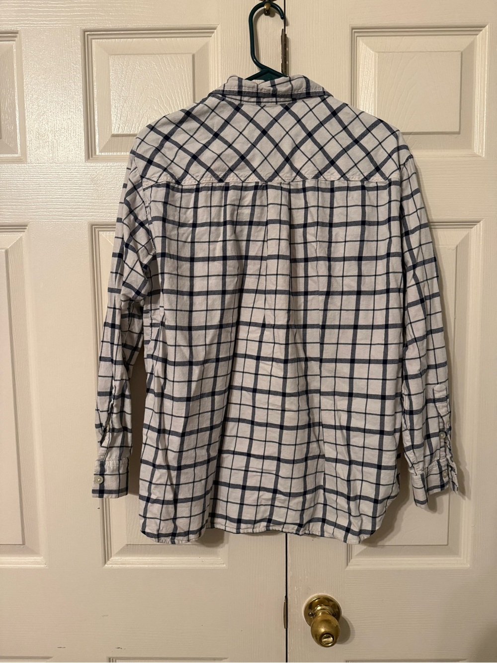 LOFT women’s  White and Navy Check Button-Down Shirt - Picture 3 of 3